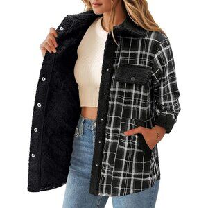 Womens Flannel Jacket Fleece Lined Shacket Fall Outfits Plaid Sherpa Button Down